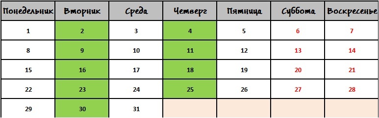 Шаблоны абонементов на каждый месяц